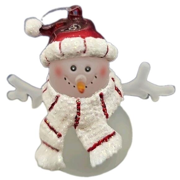 Christmas Tree Ornament • Frosted Glass Snowman • Striped Scarf & Red Hat [120] - Picture 1 of 10